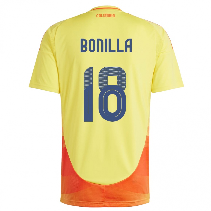 Niño Fútbol Camiseta Colombia Wendy Bonilla #18 Amarillo 1ª Equipación 24-26 Perú