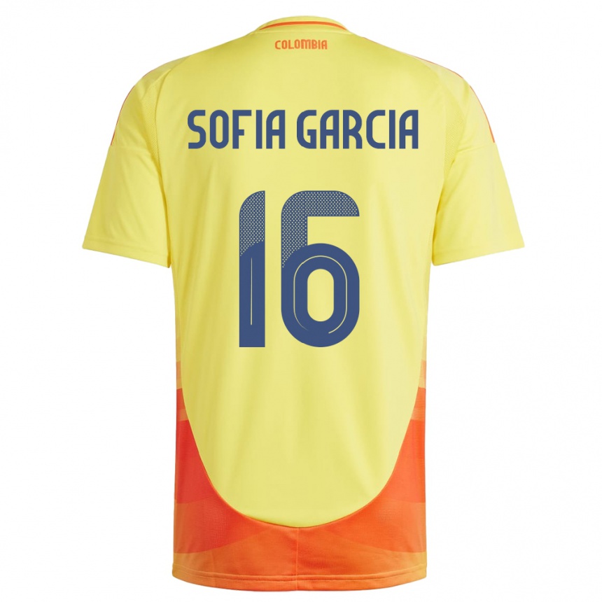 Niño Fútbol Camiseta Colombia Sofía García #16 Amarillo 1ª Equipación 24-26 Perú