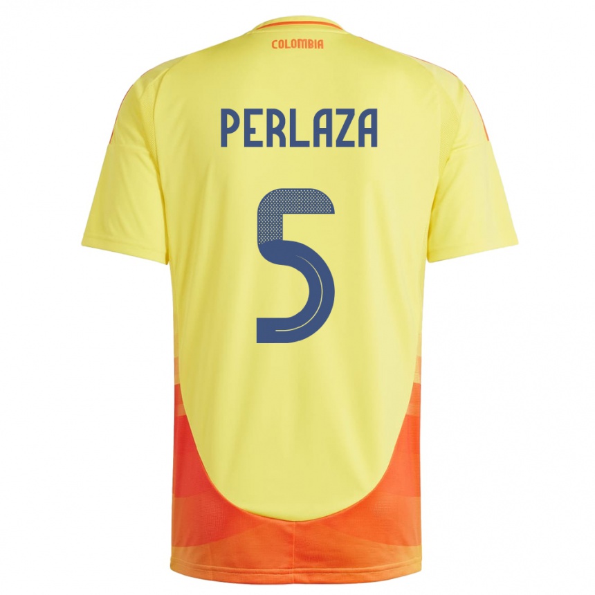 Niño Fútbol Camiseta Colombia Stefania Perlaza #5 Amarillo 1ª Equipación 24-26 Perú