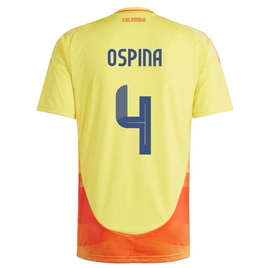 Niño Fútbol Camiseta Colombia Diana Ospina #4 Amarillo 1ª Equipación 24-26 Perú