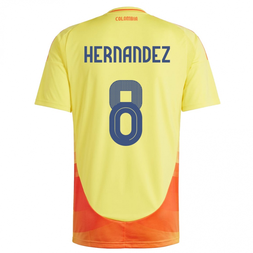 Niño Fútbol Camiseta Colombia Natalia Hernández #8 Amarillo 1ª Equipación 24-26 Perú