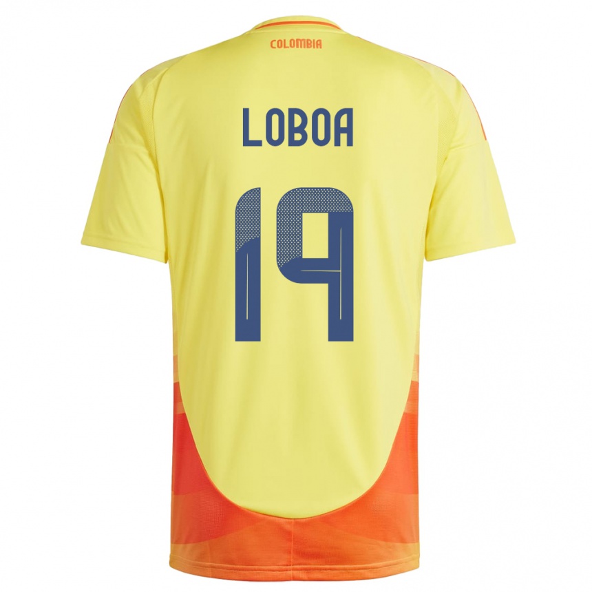 Niño Fútbol Camiseta Colombia Valerin Loboa #19 Amarillo 1ª Equipación 24-26 Perú