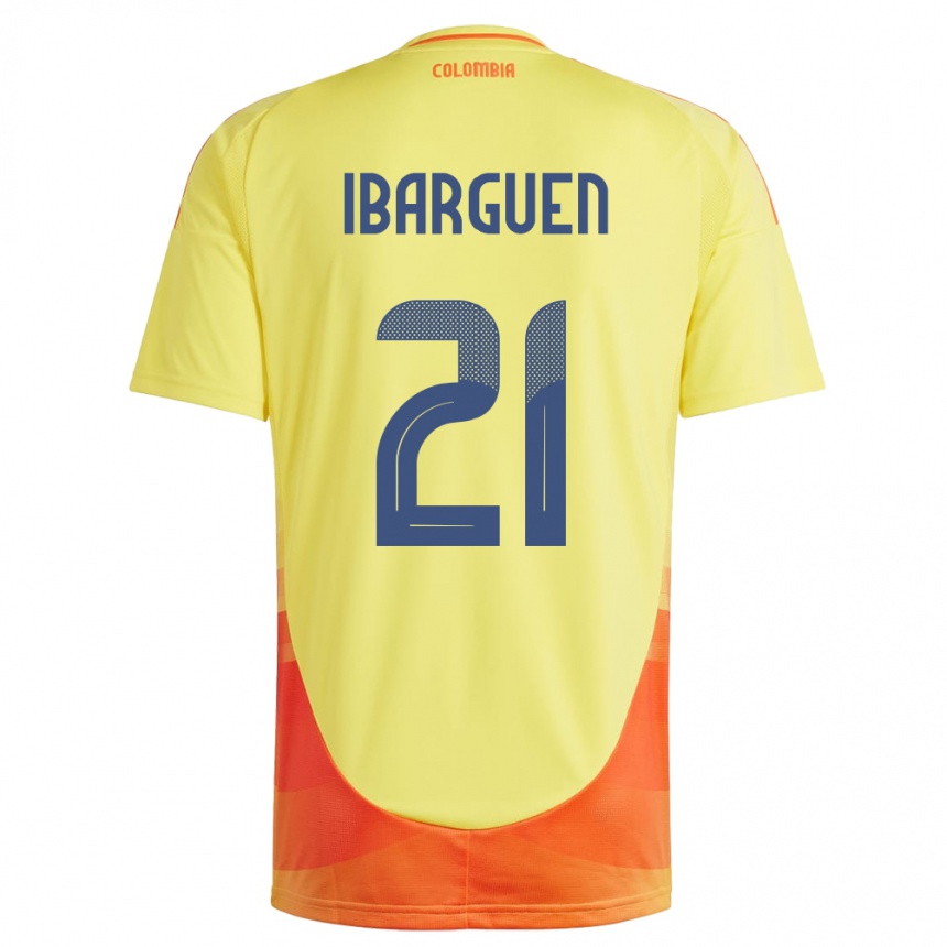 Niño Fútbol Camiseta Colombia Kelly Ibargüen #21 Amarillo 1ª Equipación 24-26 Perú