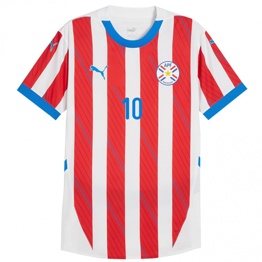 Niño Fútbol Camiseta Paraguay Miguel Almirón #10 Blanco Rojo 1ª Equipación 24-26 Perú