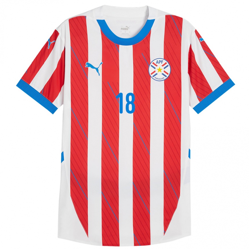 Niño Fútbol Camiseta Paraguay Daniel Rivas #18 Blanco Rojo 1ª Equipación 24-26 Perú