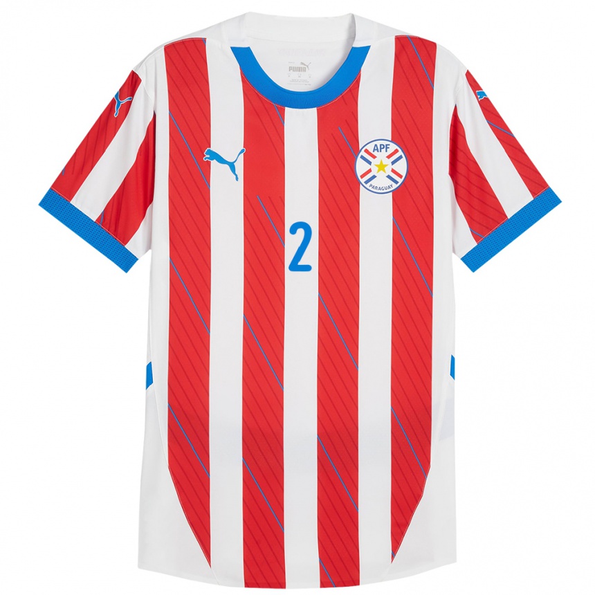 Niño Fútbol Camiseta Paraguay Rodrigo Gómez #2 Blanco Rojo 1ª Equipación 24-26 Perú