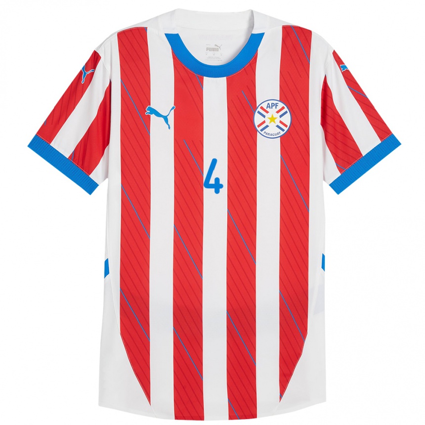 Niño Fútbol Camiseta Paraguay Gastón Benítez #4 Blanco Rojo 1ª Equipación 24-26 Perú