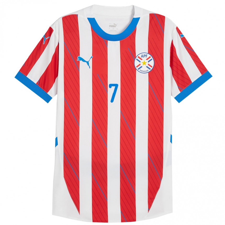 Niño Fútbol Camiseta Paraguay Griselda Garay #7 Blanco Rojo 1ª Equipación 24-26 Perú