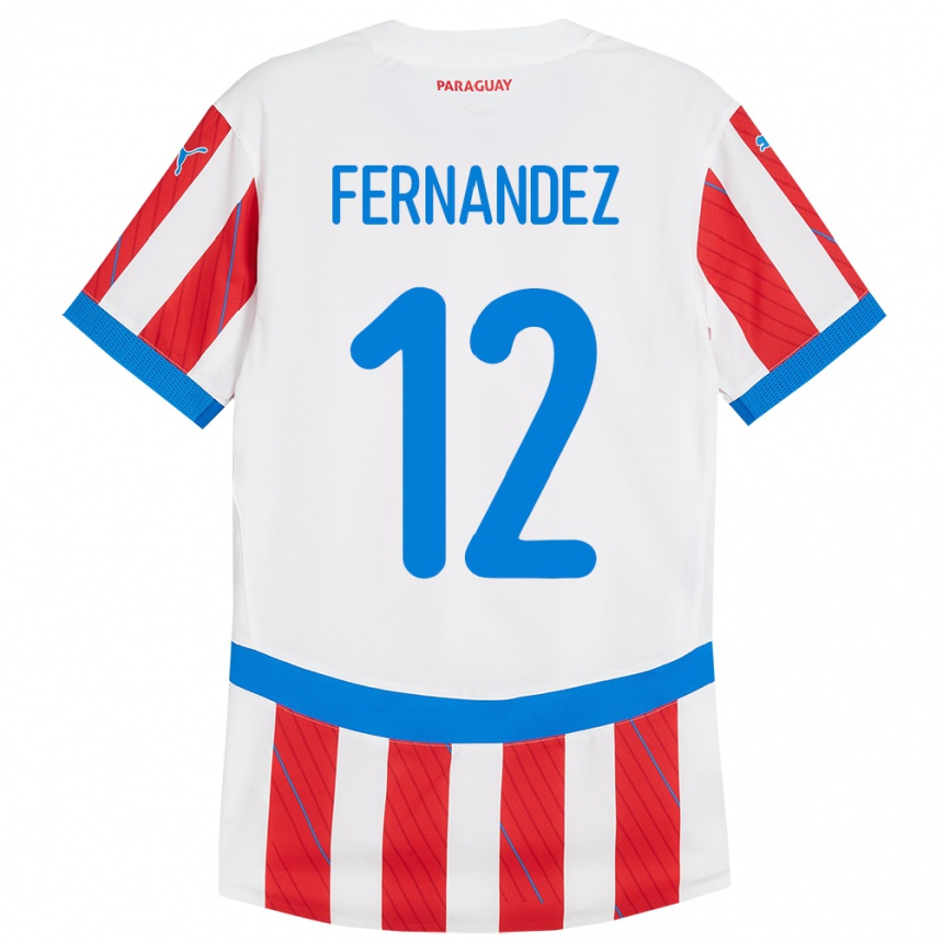 Niño Fútbol Camiseta Paraguay Gatito Fernández #12 Blanco Rojo 1ª Equipación 24-26 Perú