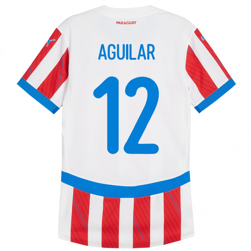 Niño Fútbol Camiseta Paraguay Alfredo Aguilar #12 Blanco Rojo 1ª Equipación 24-26 Perú