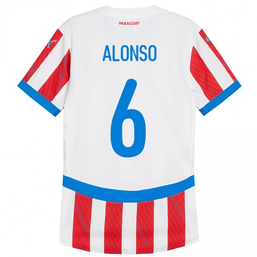 Niño Fútbol Camiseta Paraguay Júnior Alonso #6 Blanco Rojo 1ª Equipación 24-26 Perú