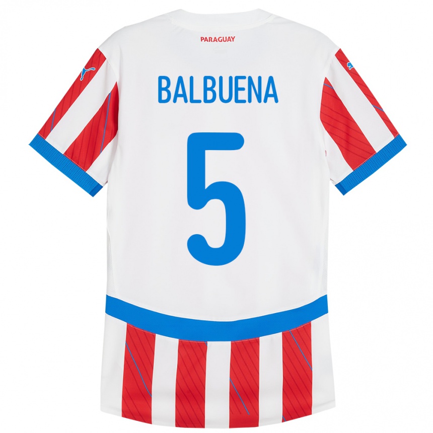 Niño Fútbol Camiseta Paraguay Fabián Balbuena #5 Blanco Rojo 1ª Equipación 24-26 Perú