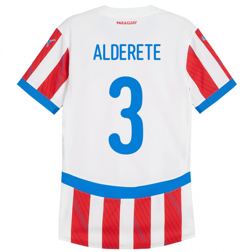 Niño Fútbol Camiseta Paraguay Omar Alderete #3 Blanco Rojo 1ª Equipación 24-26 Perú