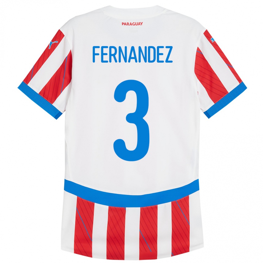 Niño Fútbol Camiseta Paraguay Roberto Fernández #3 Blanco Rojo 1ª Equipación 24-26 Perú