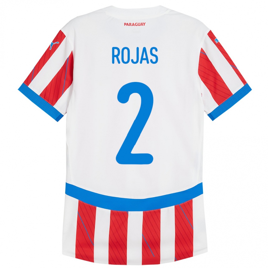 Niño Fútbol Camiseta Paraguay Robert Rojas #2 Blanco Rojo 1ª Equipación 24-26 Perú