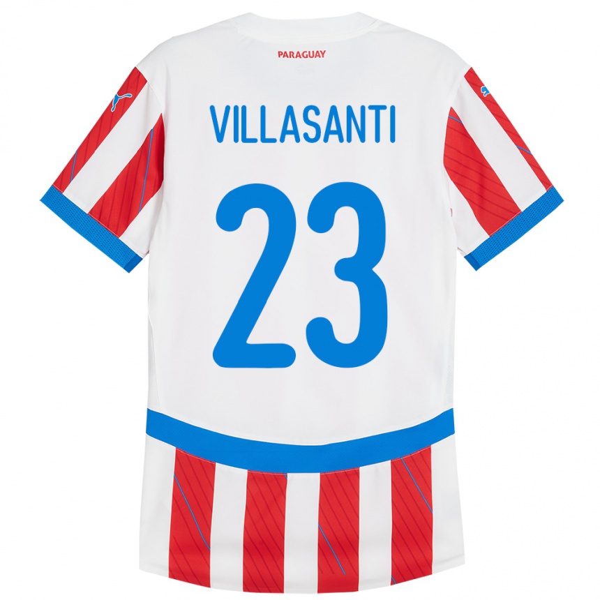 Niño Fútbol Camiseta Paraguay Mathías Villasanti #23 Blanco Rojo 1ª Equipación 24-26 Perú