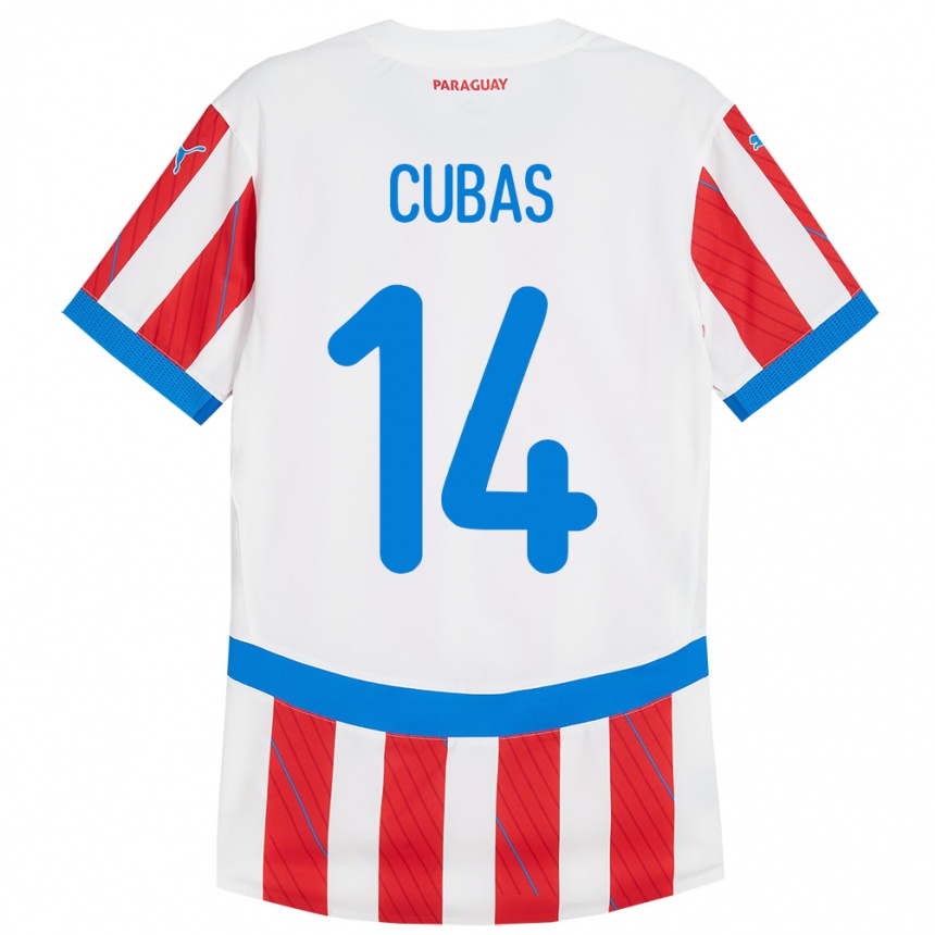 Niño Fútbol Camiseta Paraguay Andrés Cubas #14 Blanco Rojo 1ª Equipación 24-26 Perú