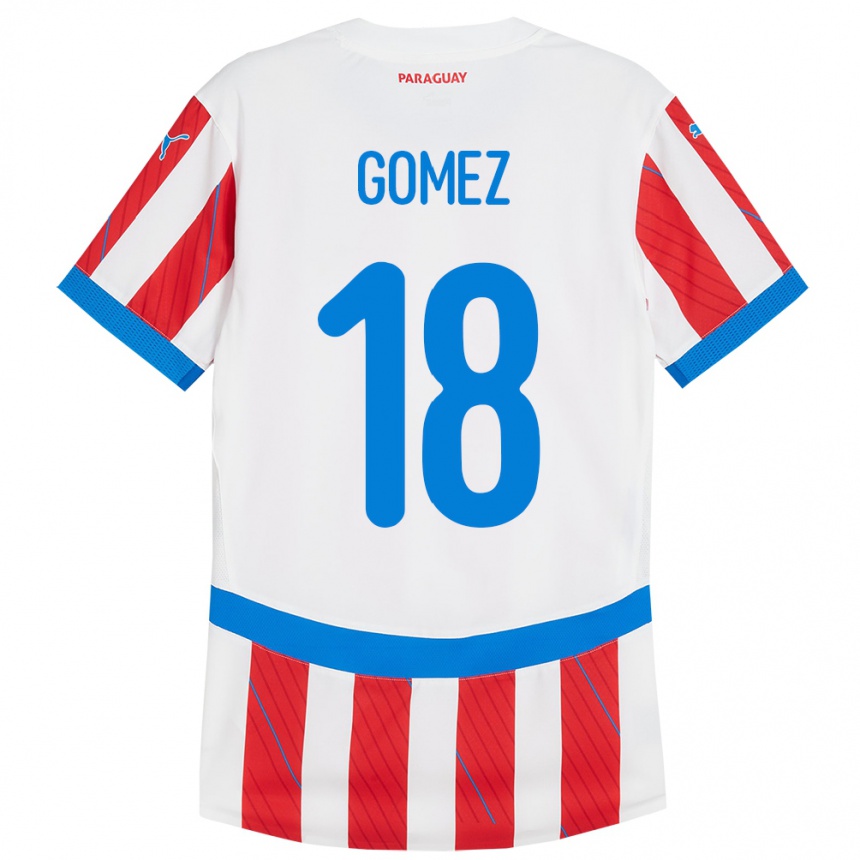 Niño Fútbol Camiseta Paraguay Diego Gómez #18 Blanco Rojo 1ª Equipación 24-26 Perú