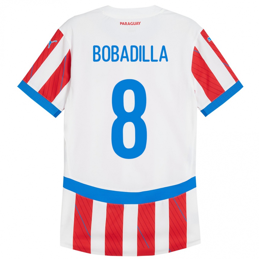 Niño Fútbol Camiseta Paraguay Damián Bobadilla #8 Blanco Rojo 1ª Equipación 24-26 Perú