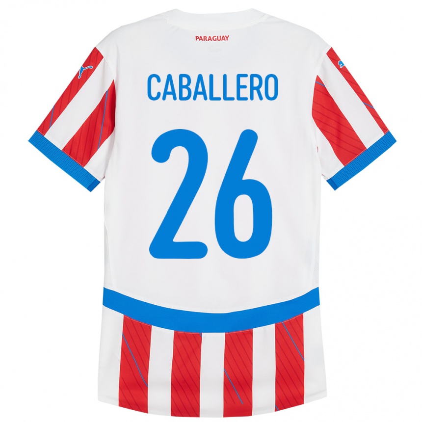 Niño Fútbol Camiseta Paraguay Hernesto Caballero #26 Blanco Rojo 1ª Equipación 24-26 Perú