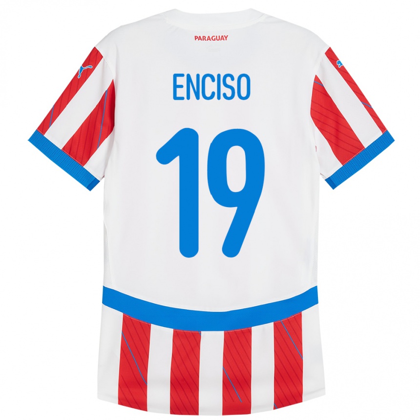 Niño Fútbol Camiseta Paraguay Julio Enciso #19 Blanco Rojo 1ª Equipación 24-26 Perú