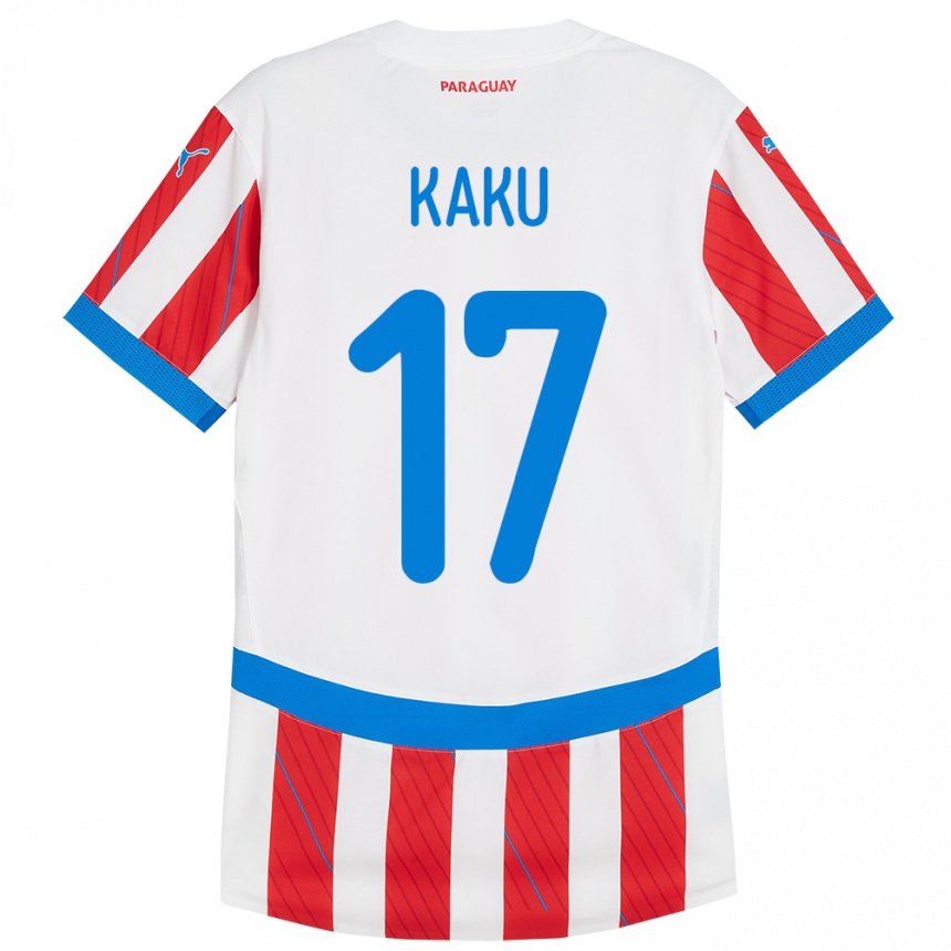 Niño Fútbol Camiseta Paraguay Kaku #17 Blanco Rojo 1ª Equipación 24-26 Perú