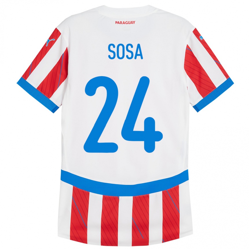 Niño Fútbol Camiseta Paraguay Ramón Sosa #24 Blanco Rojo 1ª Equipación 24-26 Perú