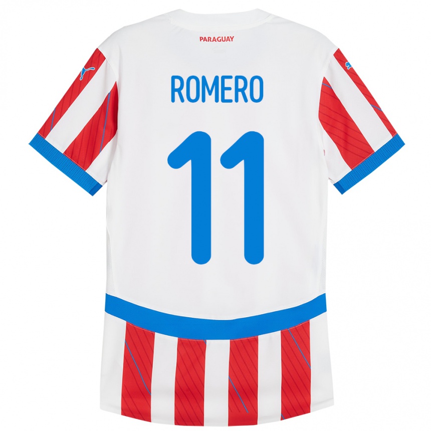 Niño Fútbol Camiseta Paraguay Ángel Romero #11 Blanco Rojo 1ª Equipación 24-26 Perú