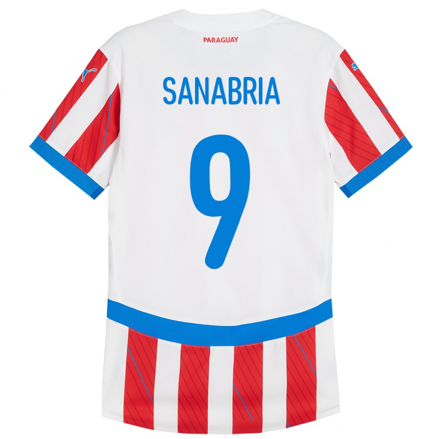 Niño Fútbol Camiseta Paraguay Antonio Sanabria #9 Blanco Rojo 1ª Equipación 24-26 Perú