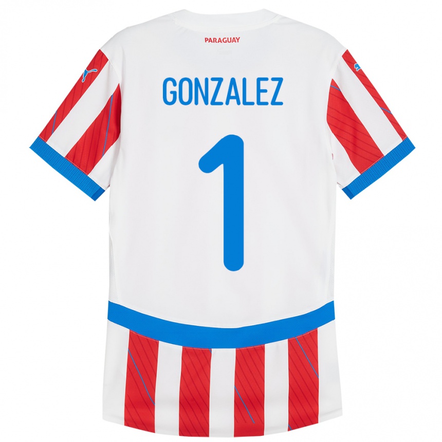 Niño Fútbol Camiseta Paraguay Ángel González #1 Blanco Rojo 1ª Equipación 24-26 Perú