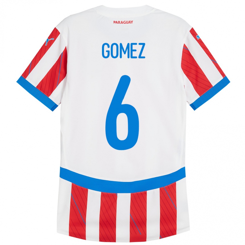 Niño Fútbol Camiseta Paraguay Marcos Gómez #6 Blanco Rojo 1ª Equipación 24-26 Perú