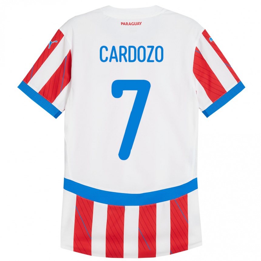 Niño Fútbol Camiseta Paraguay Fernando Cardozo #7 Blanco Rojo 1ª Equipación 24-26 Perú