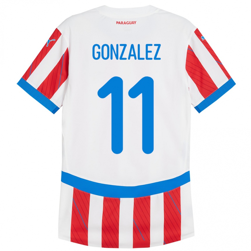 Niño Fútbol Camiseta Paraguay Enso González #11 Blanco Rojo 1ª Equipación 24-26 Perú