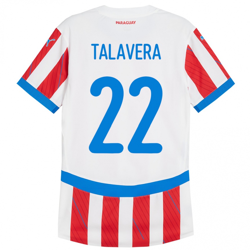 Niño Fútbol Camiseta Paraguay Javier Talavera #22 Blanco Rojo 1ª Equipación 24-26 Perú