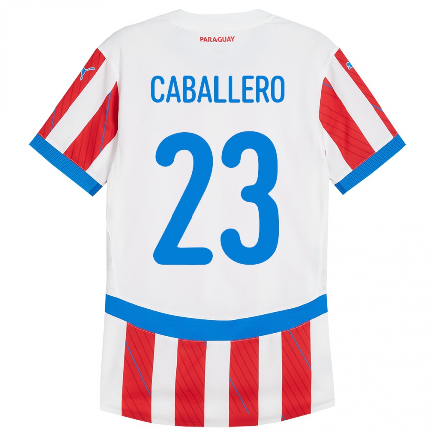 Niño Fútbol Camiseta Paraguay Tiago Caballero #23 Blanco Rojo 1ª Equipación 24-26 Perú