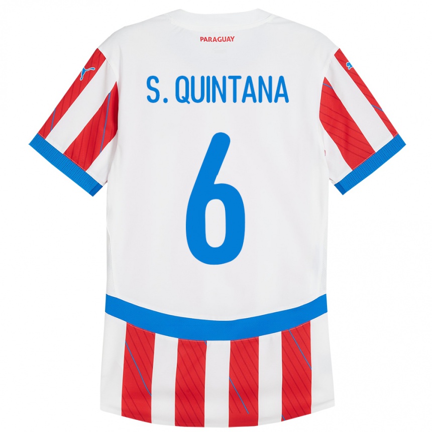 Niño Fútbol Camiseta Paraguay Sebastián Quintana #6 Blanco Rojo 1ª Equipación 24-26 Perú