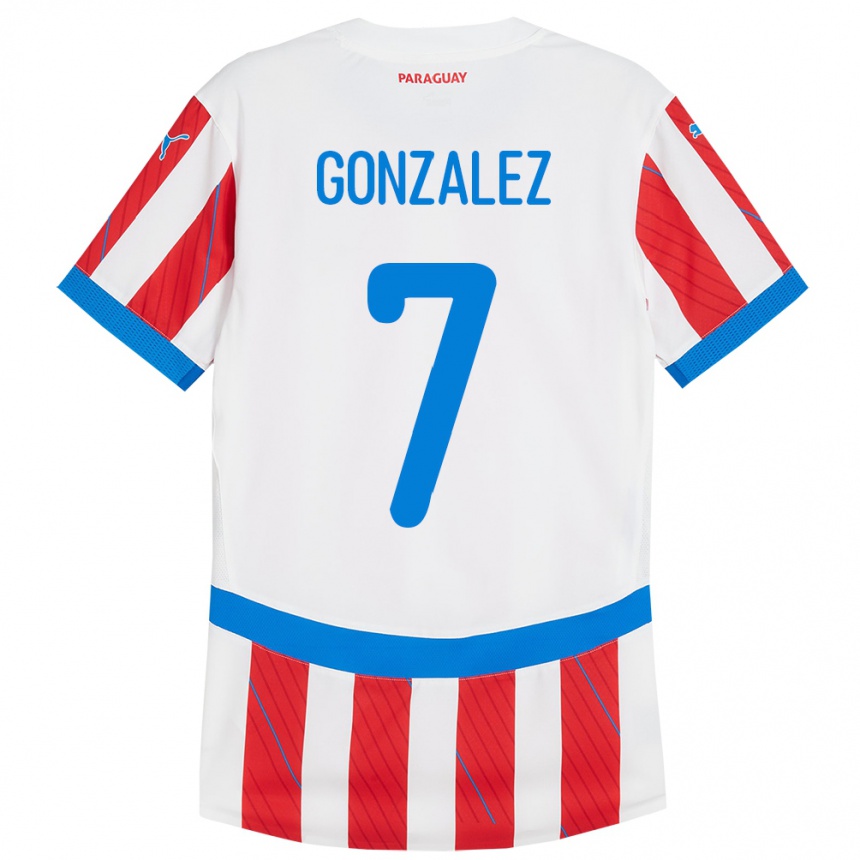 Niño Fútbol Camiseta Paraguay Diego González #7 Blanco Rojo 1ª Equipación 24-26 Perú