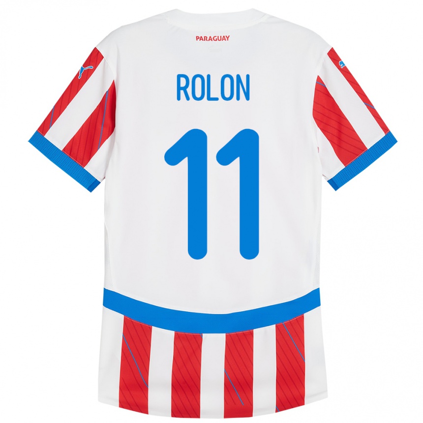 Niño Fútbol Camiseta Paraguay Leonardo Rolón #11 Blanco Rojo 1ª Equipación 24-26 Perú