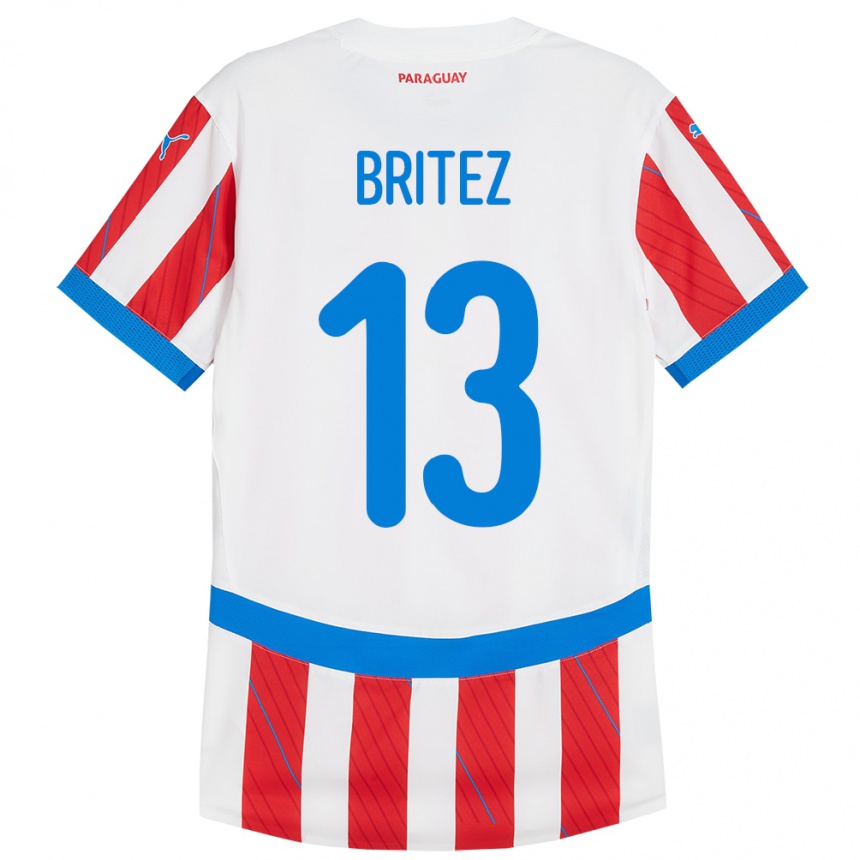 Niño Fútbol Camiseta Paraguay Abel Brítez #13 Blanco Rojo 1ª Equipación 24-26 Perú