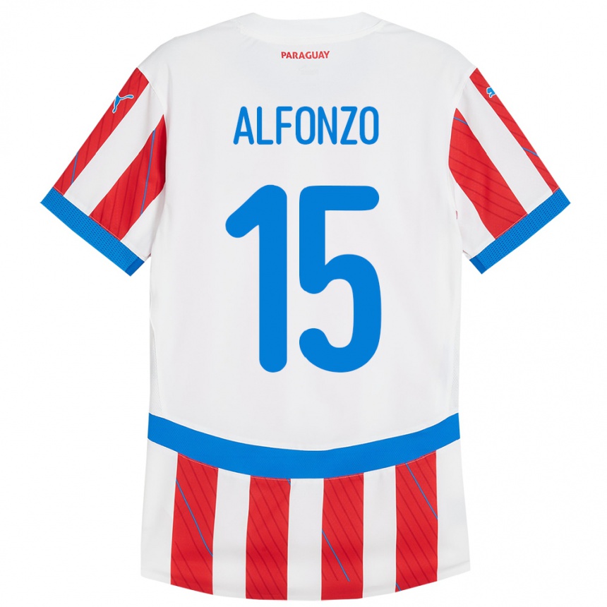 Niño Fútbol Camiseta Paraguay Axel Alfonzo #15 Blanco Rojo 1ª Equipación 24-26 Perú