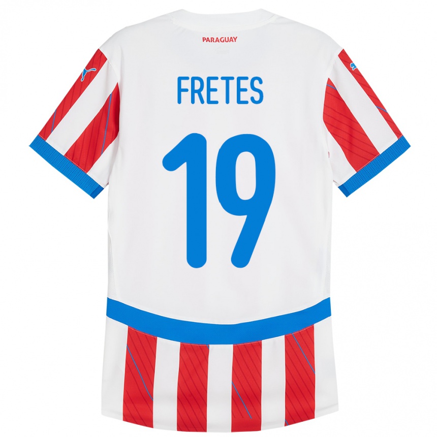 Niño Fútbol Camiseta Paraguay Alexis Fretes #19 Blanco Rojo 1ª Equipación 24-26 Perú