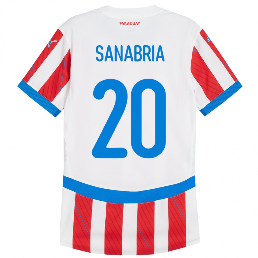 Niño Fútbol Camiseta Paraguay Tobías Sanabria #20 Blanco Rojo 1ª Equipación 24-26 Perú