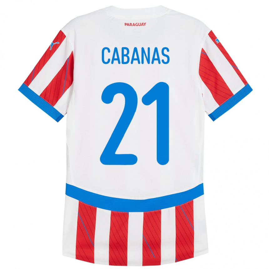 Niño Fútbol Camiseta Paraguay Víctor Cabañas #21 Blanco Rojo 1ª Equipación 24-26 Perú