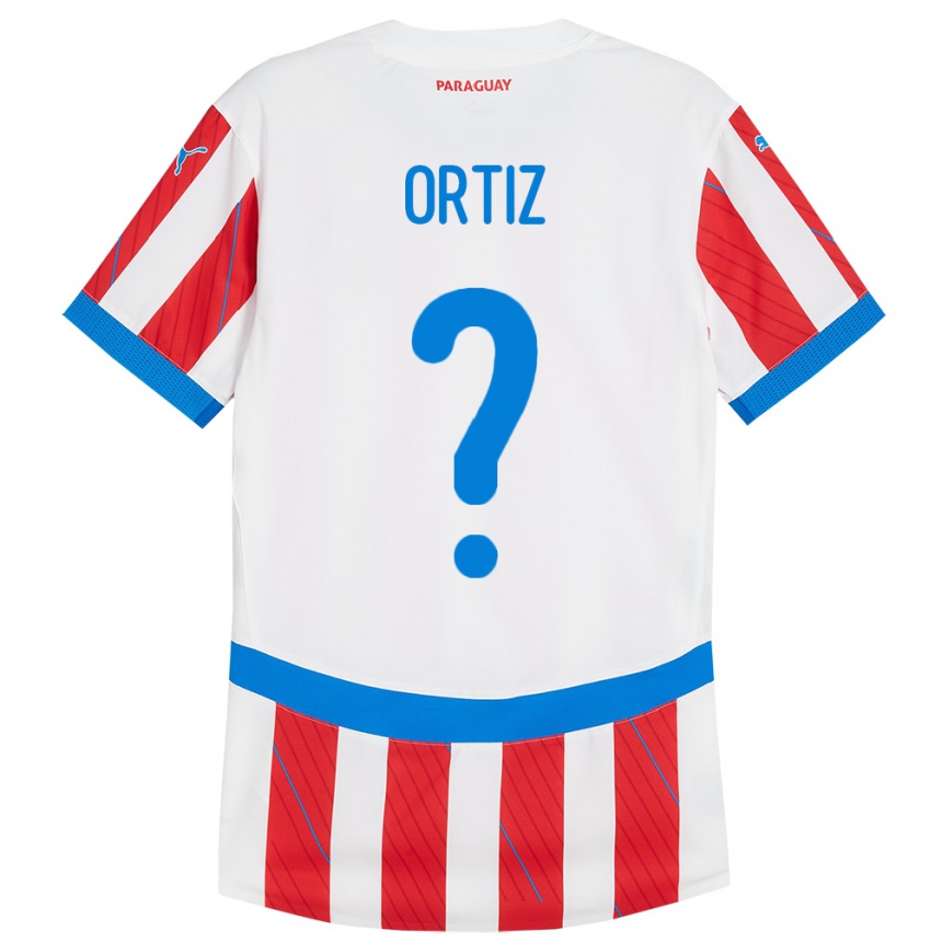 Niño Fútbol Camiseta Paraguay Rolando Ortíz #0 Blanco Rojo 1ª Equipación 24-26 Perú