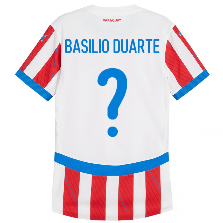 Niño Fútbol Camiseta Paraguay Basilio Duarte #0 Blanco Rojo 1ª Equipación 24-26 Perú