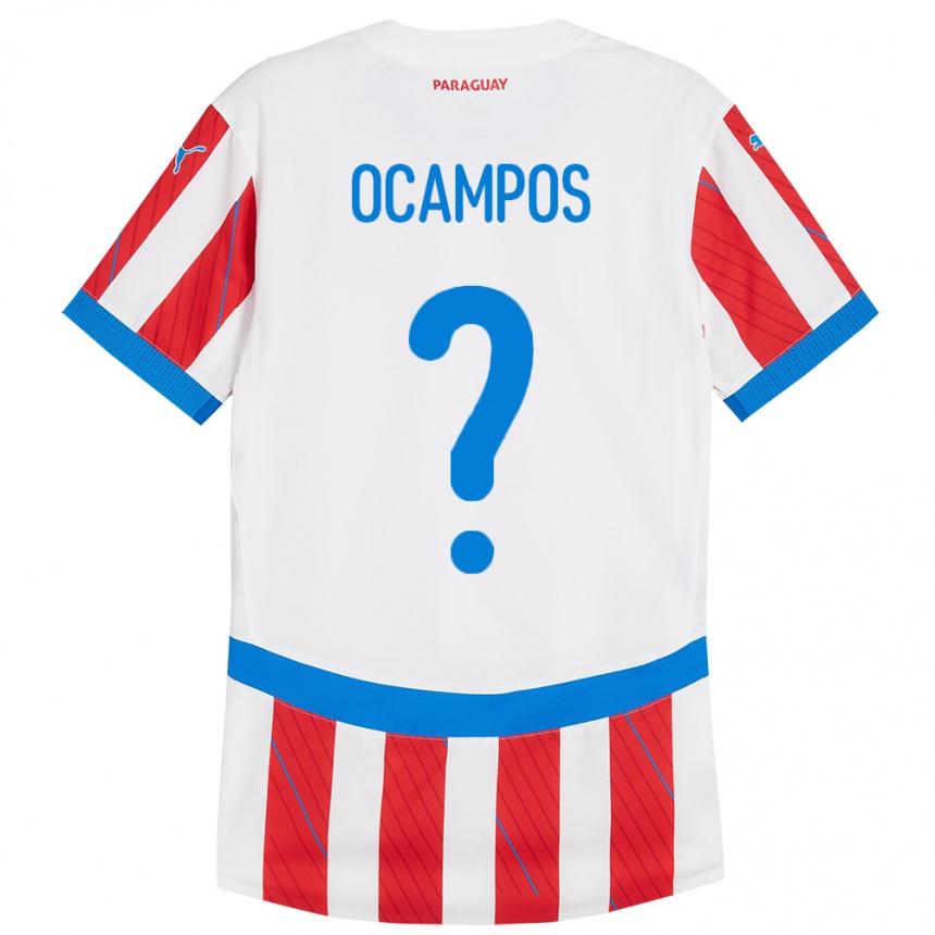 Niño Fútbol Camiseta Paraguay Santiago Ocampos #0 Blanco Rojo 1ª Equipación 24-26 Perú