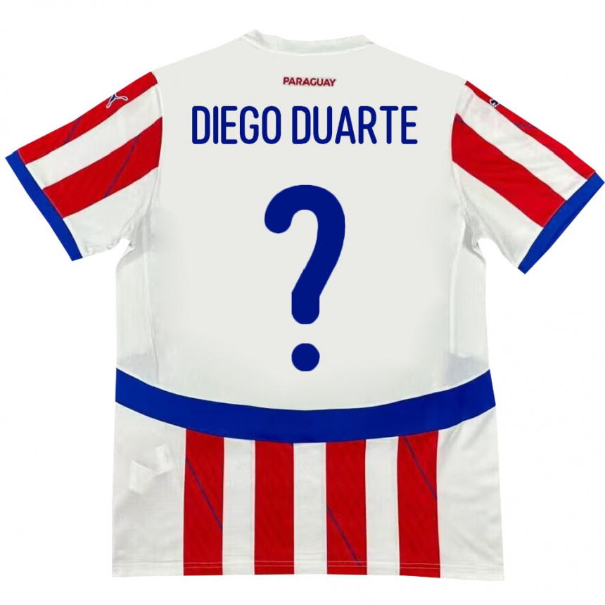 Niño Fútbol Camiseta Paraguay Diego Duarte #0 Blanco Rojo 1ª Equipación 24-26 Perú