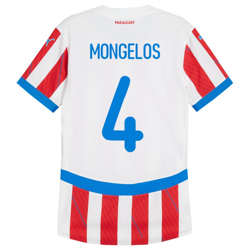 Niño Fútbol Camiseta Paraguay Rolando Mongelós #4 Blanco Rojo 1ª Equipación 24-26 Perú