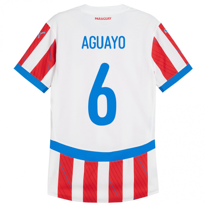 Niño Fútbol Camiseta Paraguay Ángel Aguayo #6 Blanco Rojo 1ª Equipación 24-26 Perú