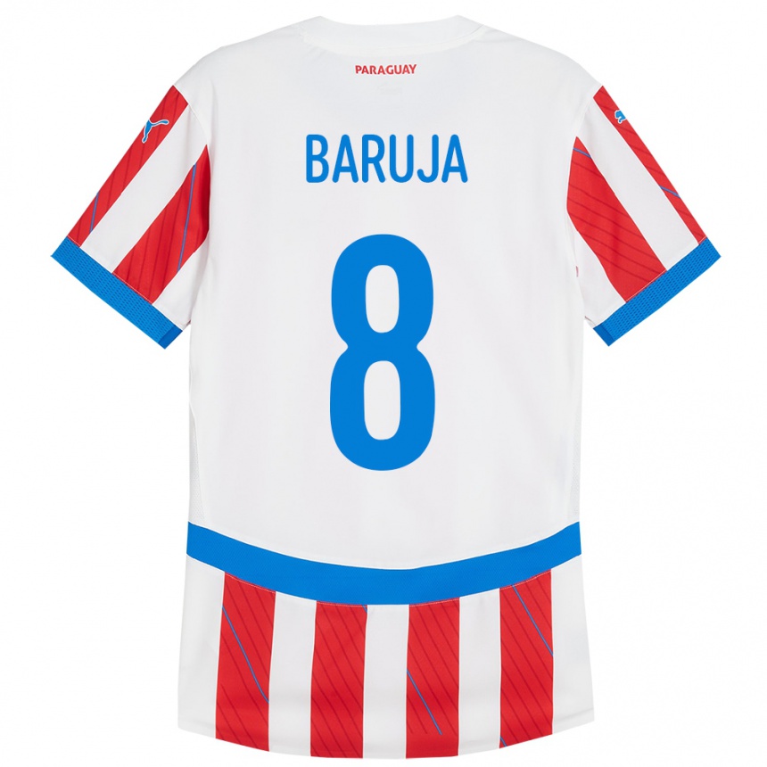 Niño Fútbol Camiseta Paraguay Fabrizio Baruja #8 Blanco Rojo 1ª Equipación 24-26 Perú